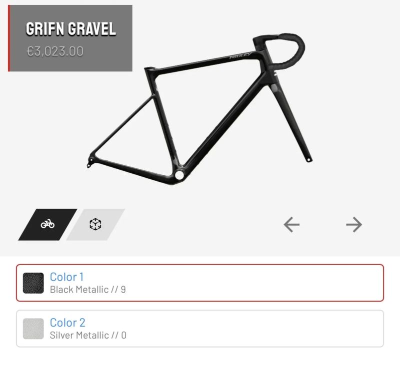 Custom rámová sada Ridley Grifn z konfigurátoru Ridley vel.M