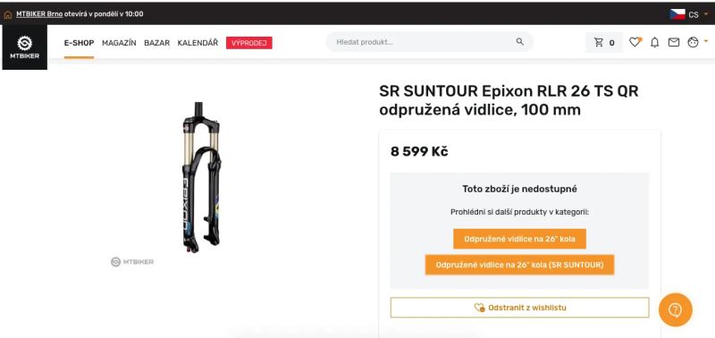 Vzduchová vidlice SR Suntour Epixon RLR 26 100mm QR 
