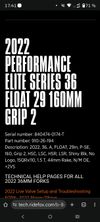 Fox 36 performace elite 29" 160mm