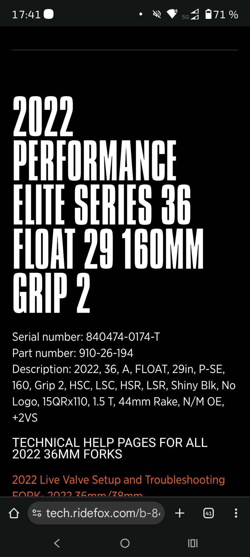 Fox 36 performace elite 29" 160mm