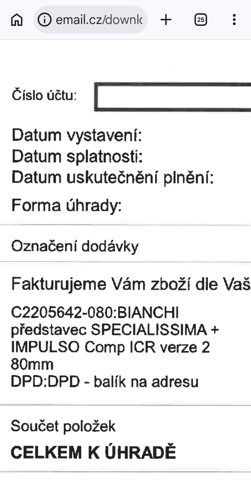 Prodám nový představec Bianchi Impulso Comp/Specialissima 110mm 