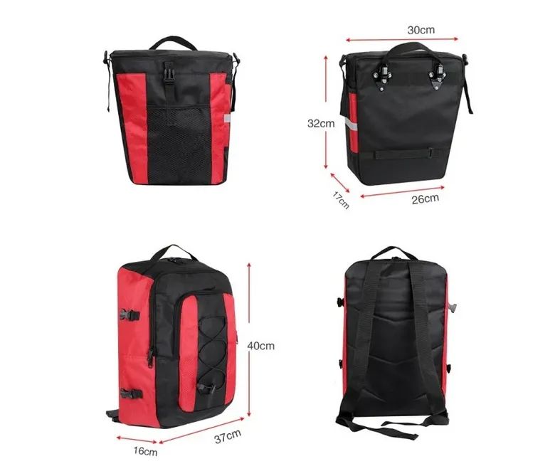  Rhinowalk brašna 3v1 na kolo na zadní nosič 75L červená, zelená nebo černá barva 