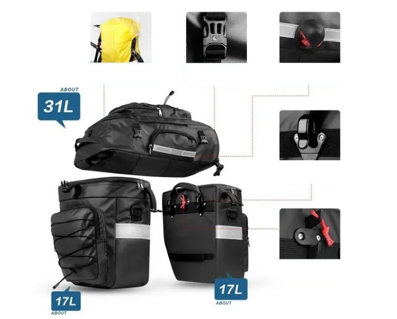  Rhinowalk brašna 3v1 na kolo na zadní nosič 75L červená, zelená nebo černá barva 