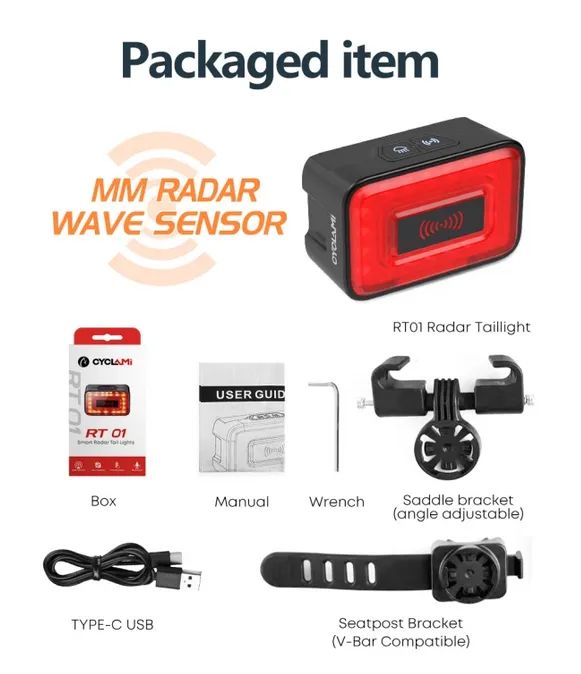 CYCLAMI světlo na kolo zadní + radar RT01