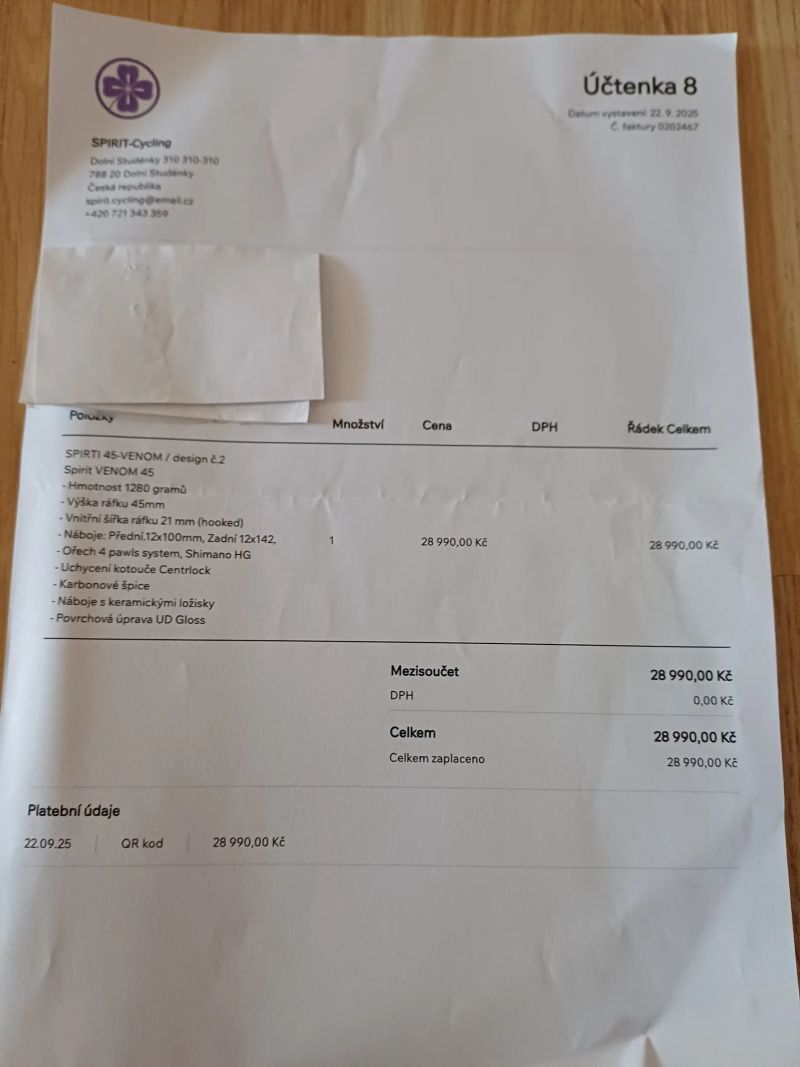 Celokarbonová kola Spirit Venom 45 (UCI certifikace)