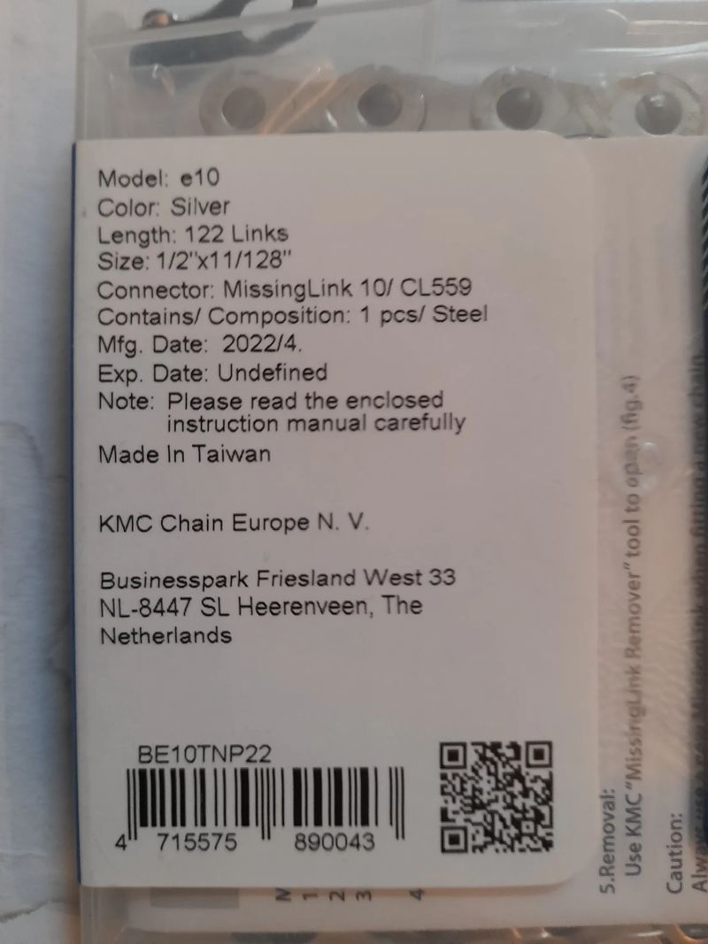 Kmc řetěz e10 122 článků, nevybalený,cena 1ks,skladem 4.