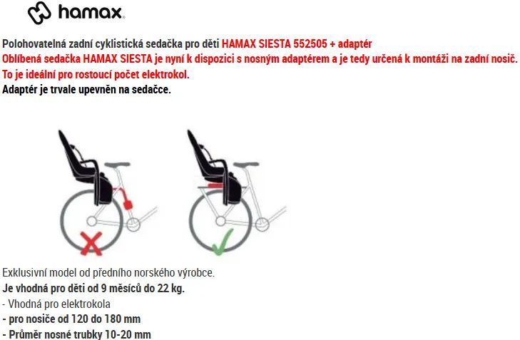 Hamax Caress dětská sedačka na nosič kola 