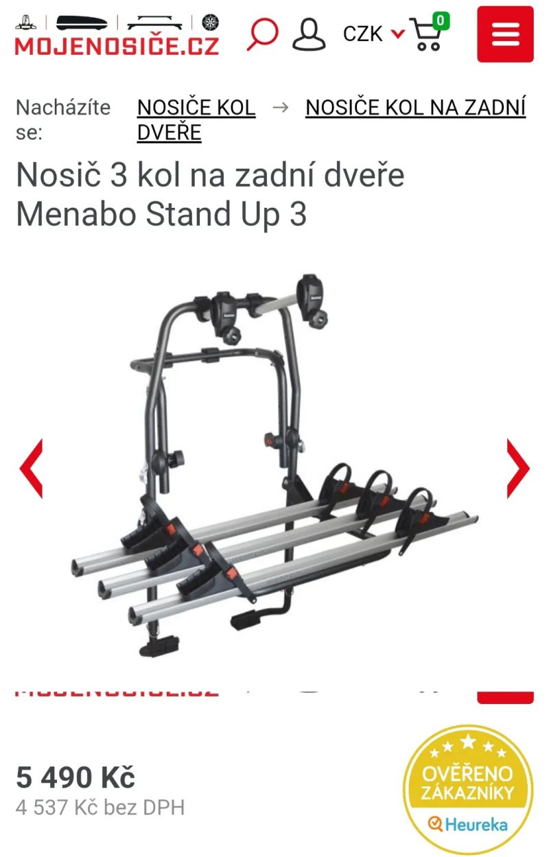 NOVÝ NOSIČ PRO 3KOLA NA ZADNÍ DVEŘE PC 5500,-