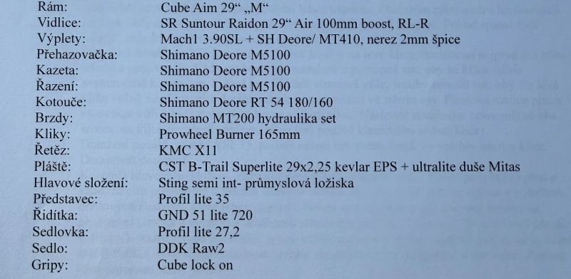 Prodám horské kolo Cube vel. M, 29" kola - poskládáno na zakázku - váha 12 kg
