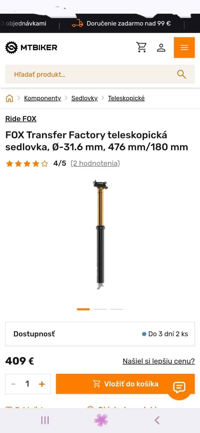 Novinka 2026 Fox Transfer Factory Kashima 180mm / 31,6mm