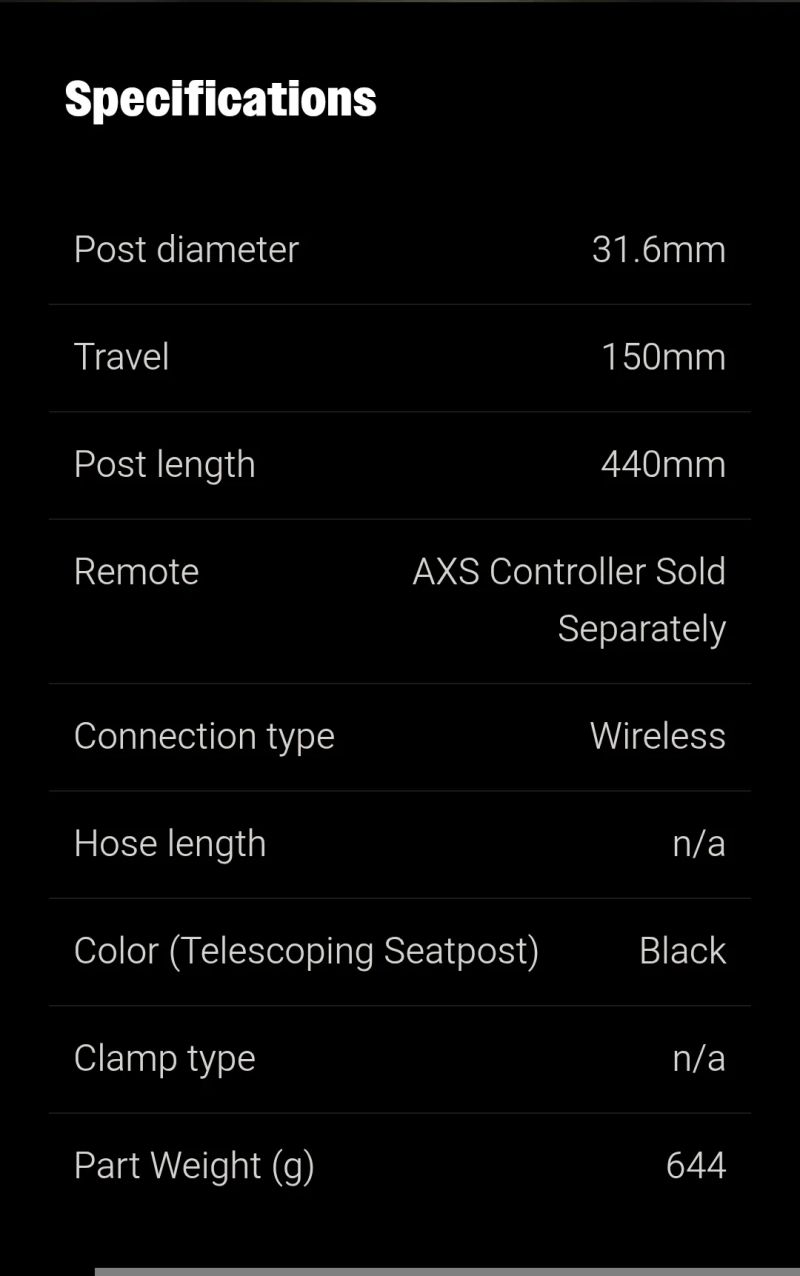 NOVÁ bezdrátová sedlovka RockShox Reverb AXS 31.6 / 150mm – FULL SET