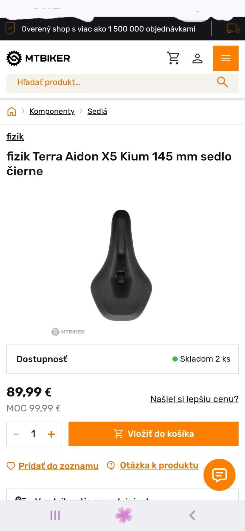 Nové sedlo Fizik Terra Aidon X5 Kium 145mm