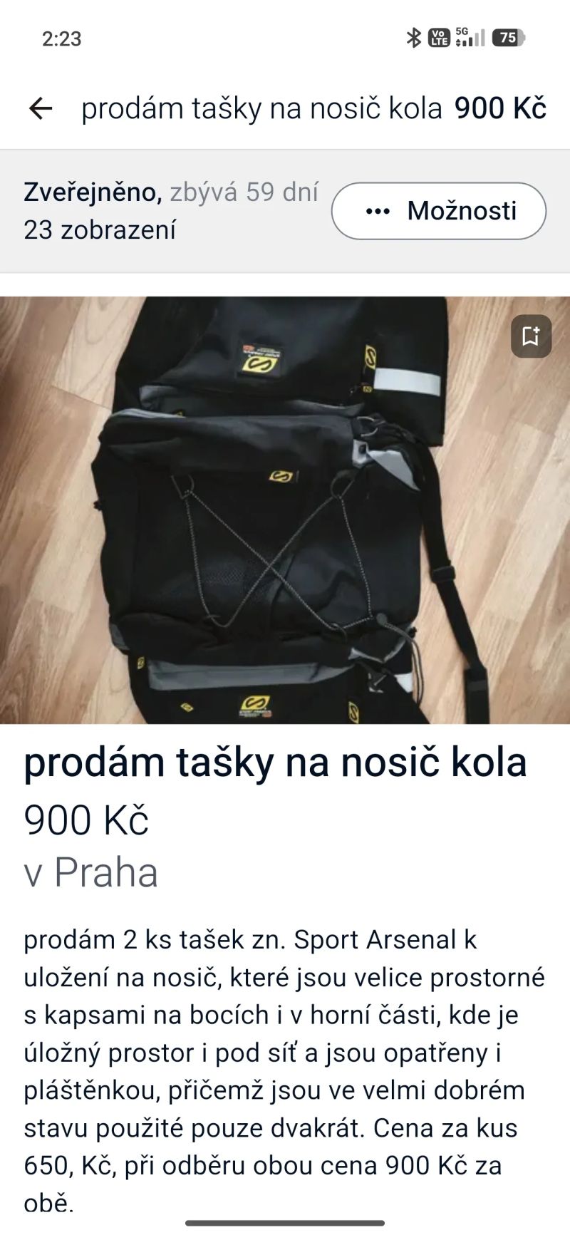 prodám 2 ks brašně na nosič Sport Arsenal - top stav