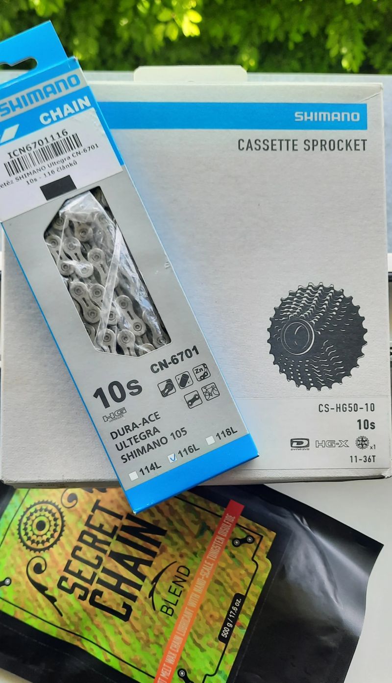 NOVÉ Shimano kazeta CS-HG50 10S + řetěz CN6701 (Silca vosk)