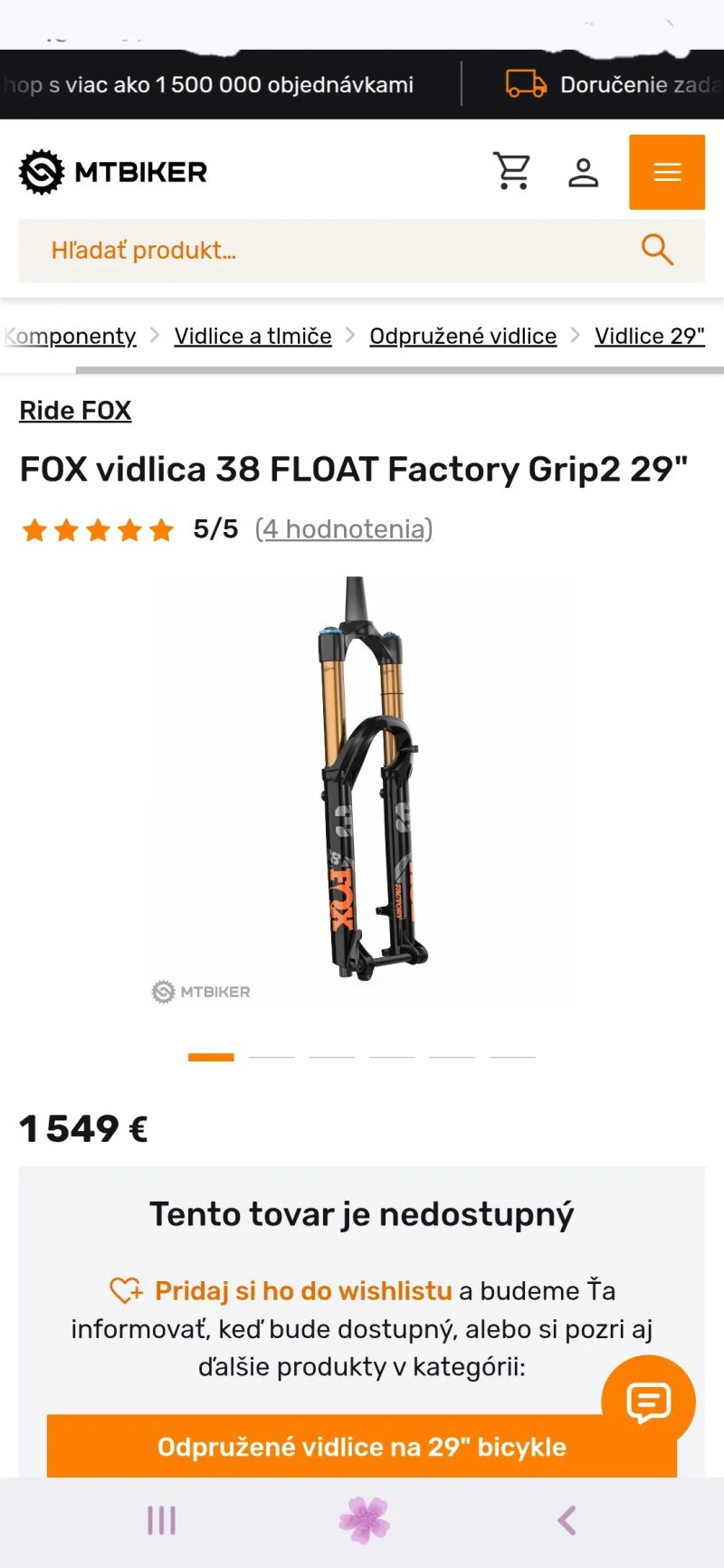 FOX Float 38 Factory Fit Grip2 VVC Evol Kashima 160mm 29"