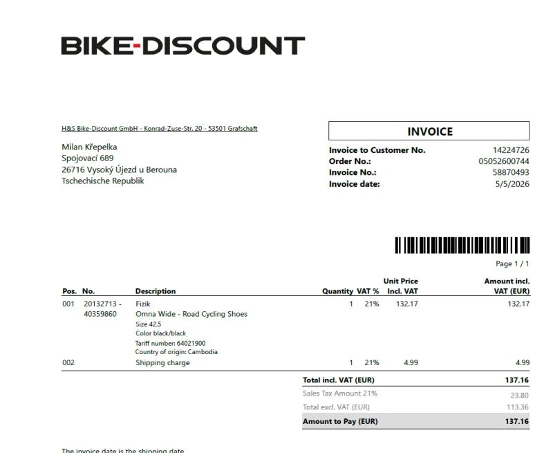 Fizik Omna Wide 42,5 - stav noveho zbozi