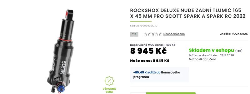 RockShox Deluxe Nude RL3 Trunnion tlumič pro Scott Spark, 165x45 mm