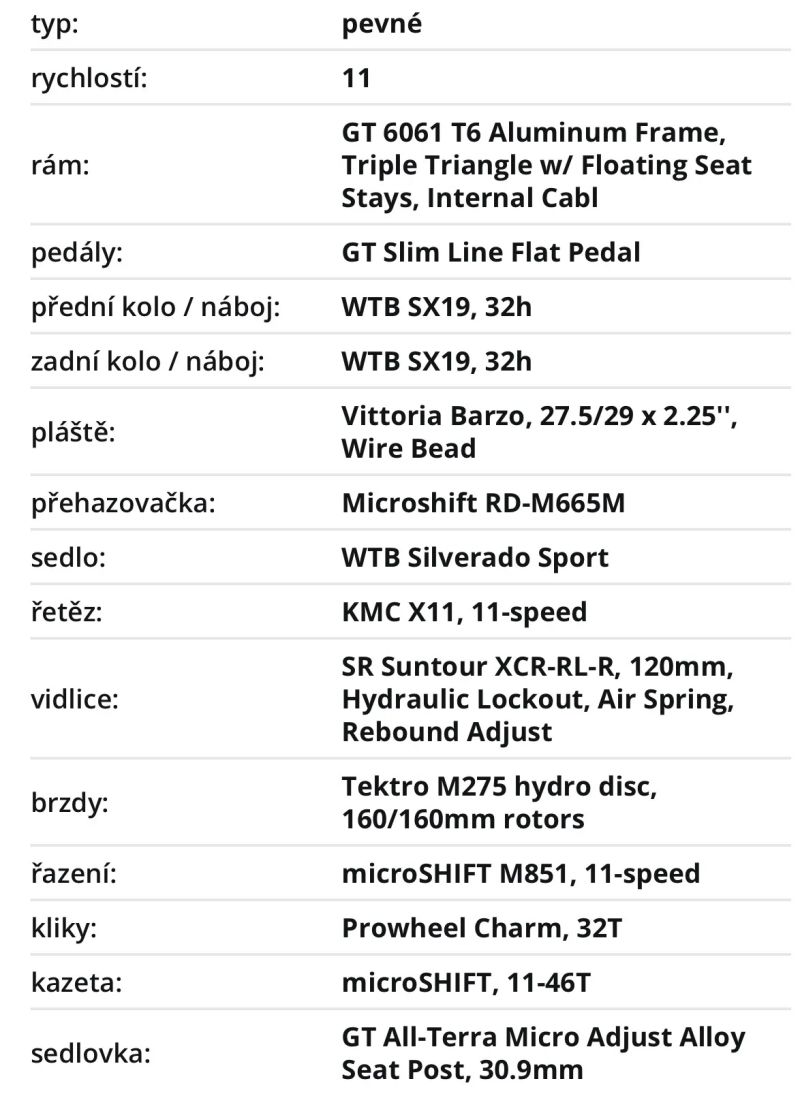 Horské kolo GT Avalanche 29” výbava Elite