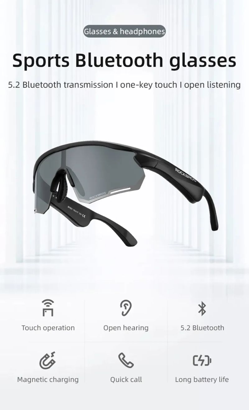 Fotochromatické brýle Rockbros s vestavěnými Bluetooth sluchátky - nové, nepoužité