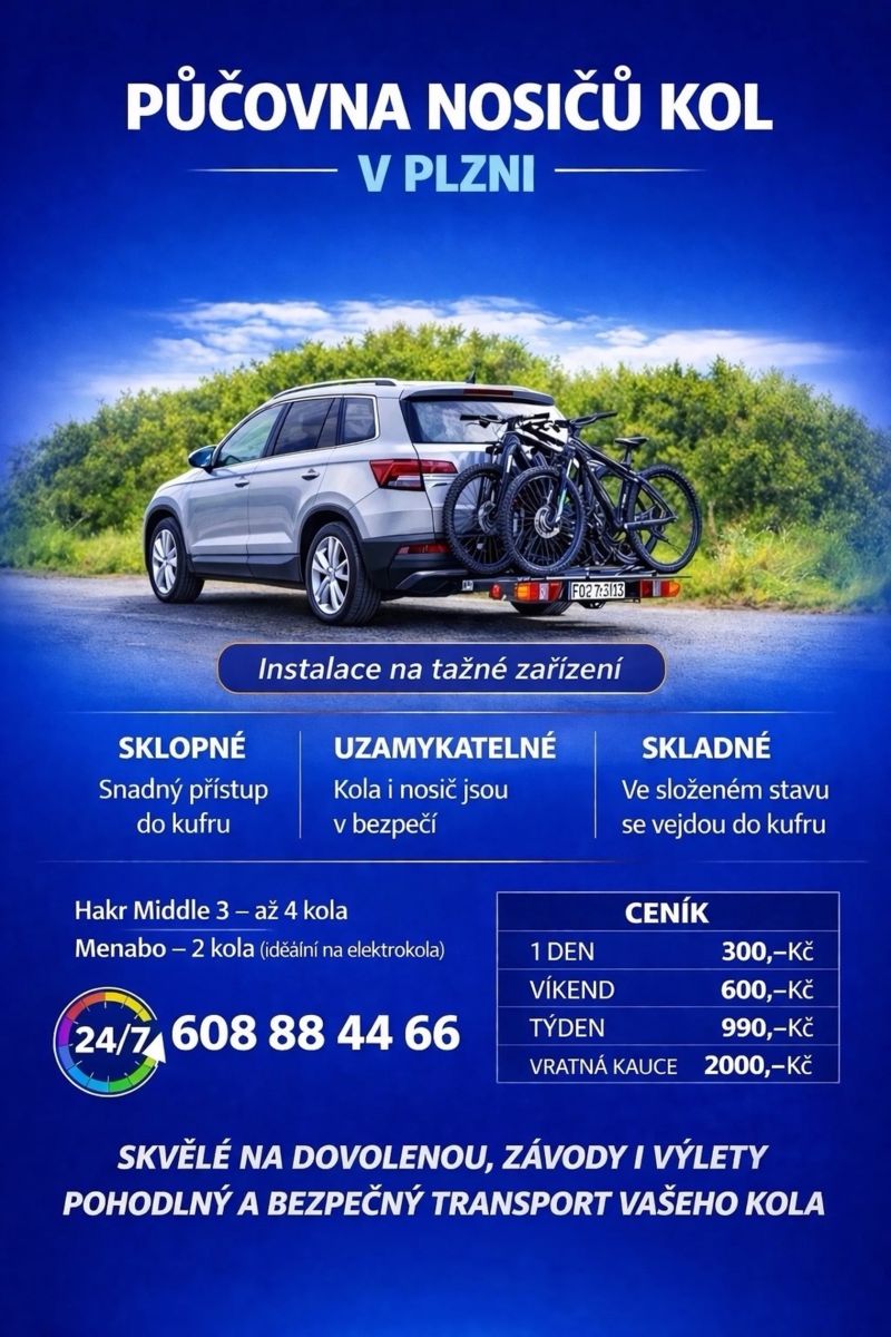 Pronajmu nosiče kol na tažné zařízení pro 4 a 2 kola