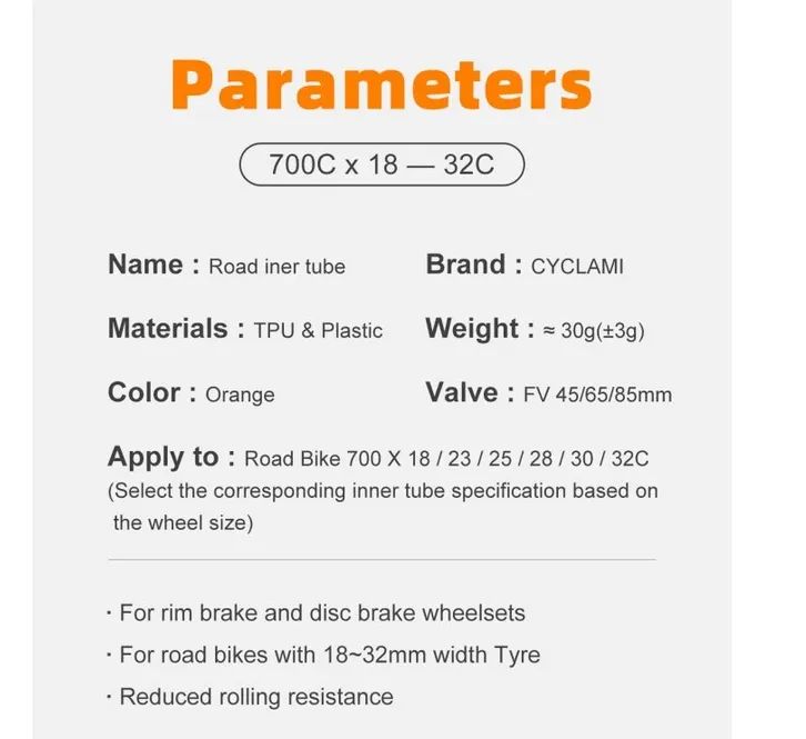 Cyclami duše 30g PL Road 700/18C-32C 45 nebo 65 nebo 85 mm ORANGE 
