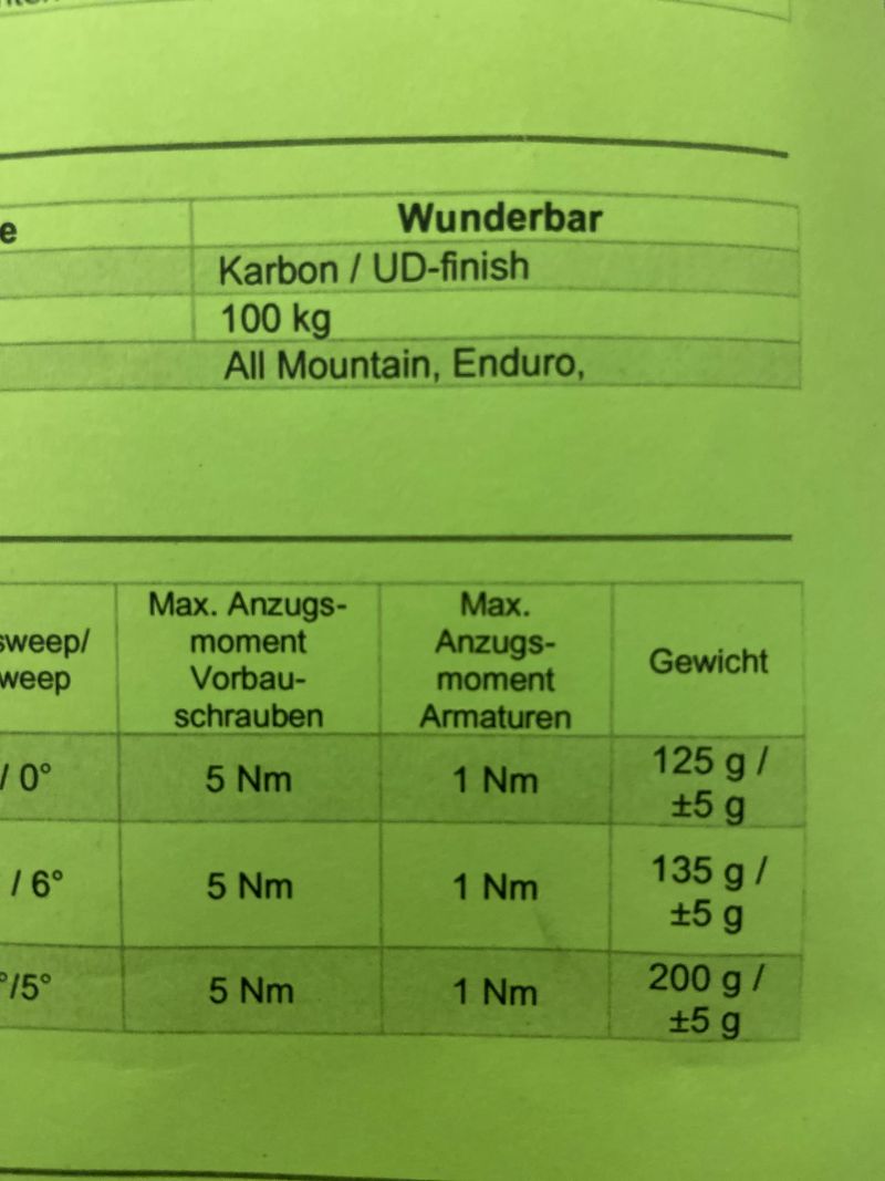 TUNE WUNDERBAR 800mm 25mm Rise, pro představec 35mm, v perfektním stavu