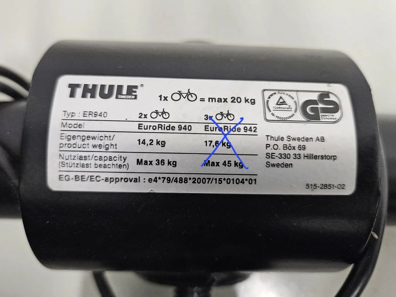 Nosič Thule EuroRide 940, na tažné zařízení (2 kola)