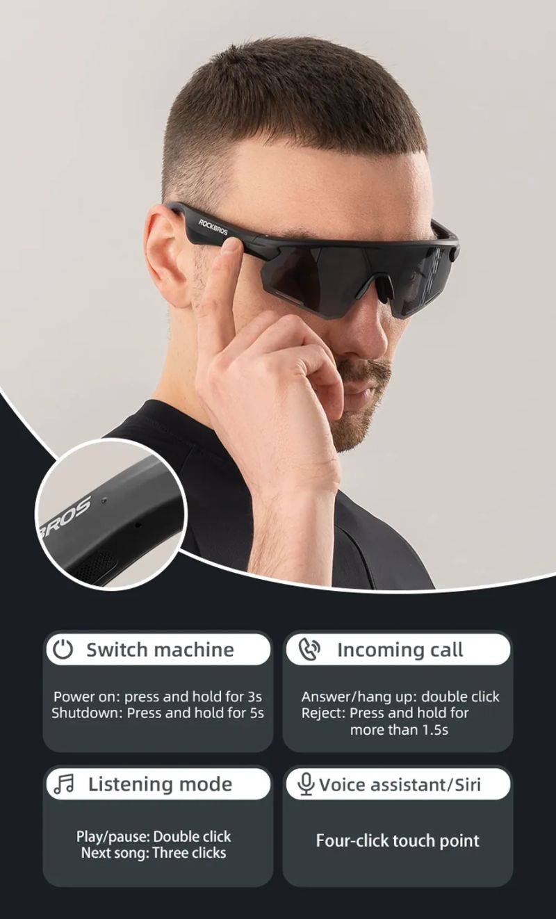 Rockbros Photochromatic s vestavěnými Bluetooth sluchátky - nové, nepoužité