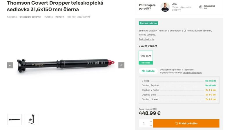 THOMSON COVERT ELITE top teleskopická 150mm sedlovka, nová