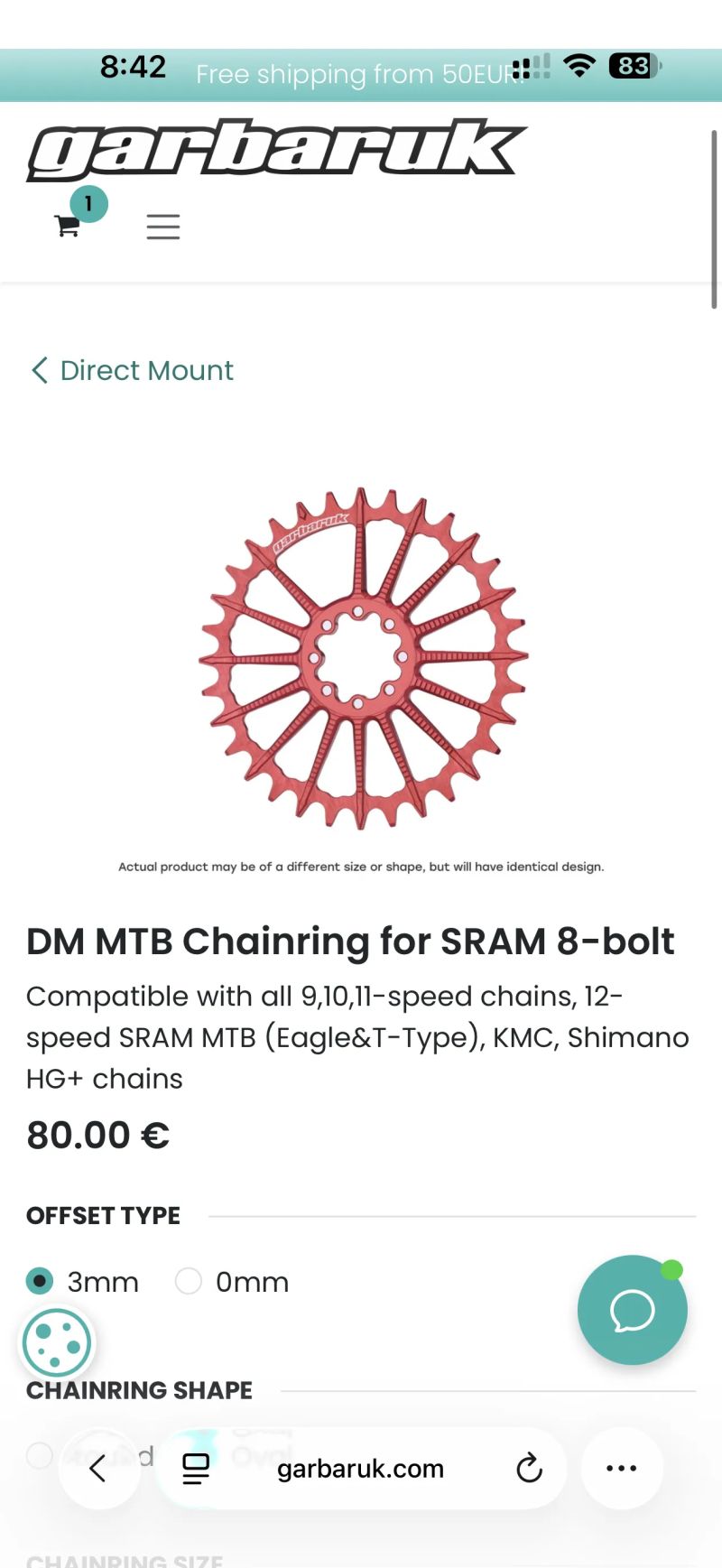 Převodník Garbaruk DM MTB pro SRAM 8-bolt oval 32z