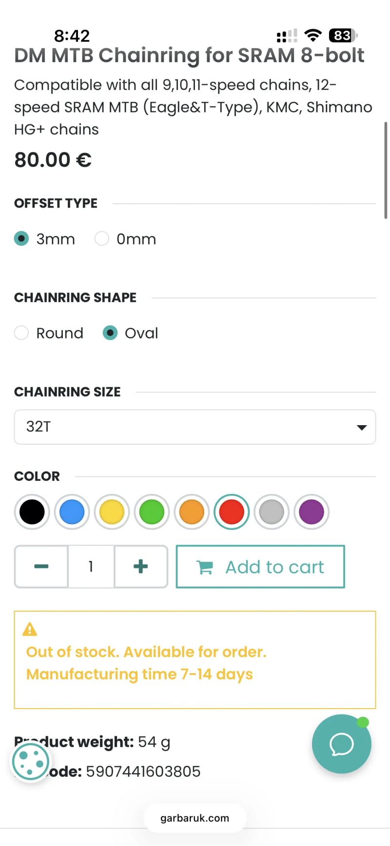 Převodník Garbaruk DM MTB pro SRAM 8-bolt oval 32z
