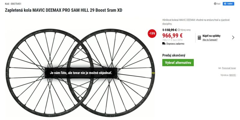 MAVIC DEEMAX Pro SAM HILL 29" Boost XD, nové kola