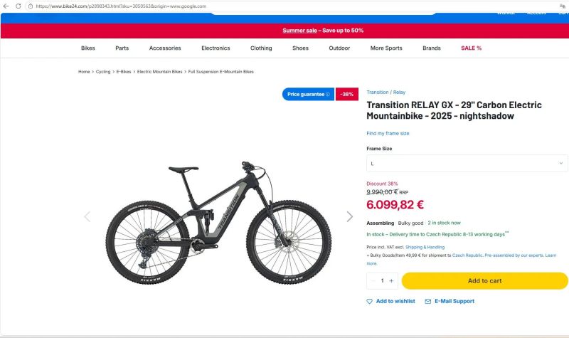 NOVÝ TRANSITION RELAY CARBON GX - 29 2025 vel. L – elektrokolo - záruka