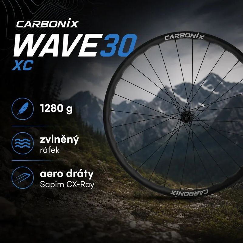 🪶 ULTRA LEHKÁ – MTB karbonová kola Carbonix WAVE 30 XC | zvlněný ráfek | Sapim CX Ray | 1280 g