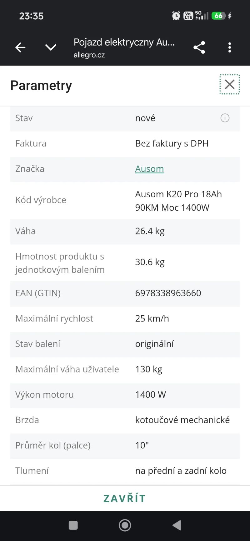 Nová elektrokoloběžka Ausom K20 Pro