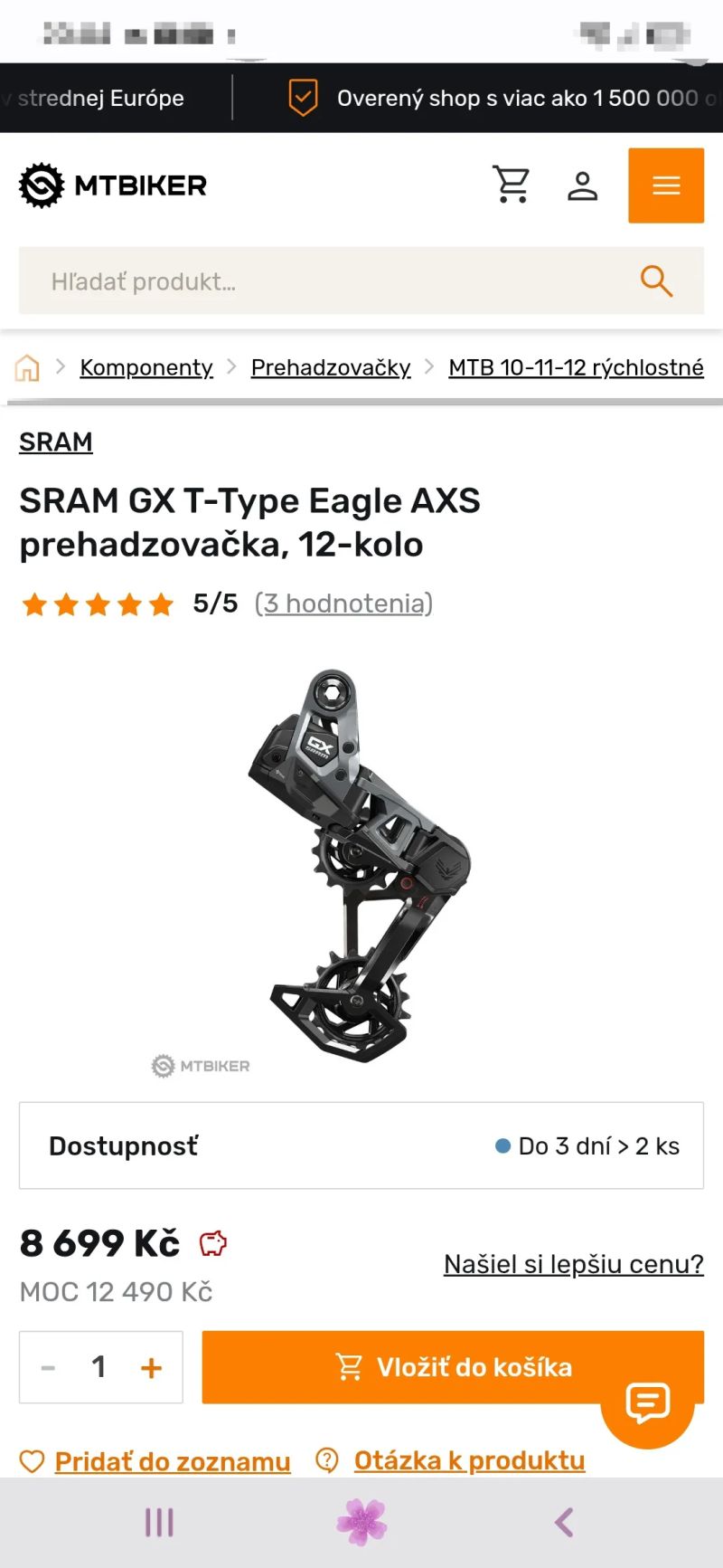 Nová prehadz. Sram GX AXS Transmission T-Type 12s