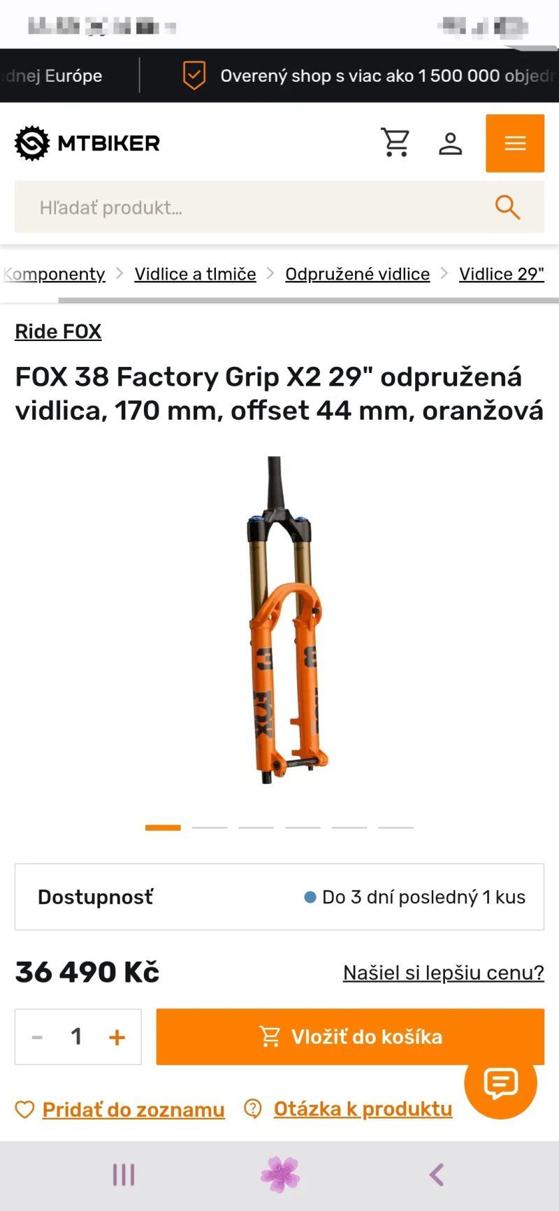 Novinka 2027 FOX 38 Factory Fit GripX2 GlideCore-Evol Kashima 160mm 29"