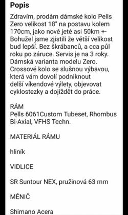 Pells crono damské, kola 28", rám 18" jako nové.