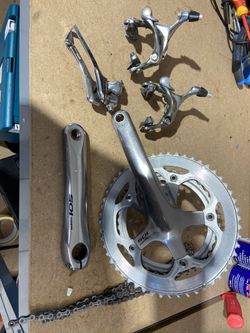 Sada Shimano 105. Brzdy, kliky s převodníky, řetěz, přesmykač.